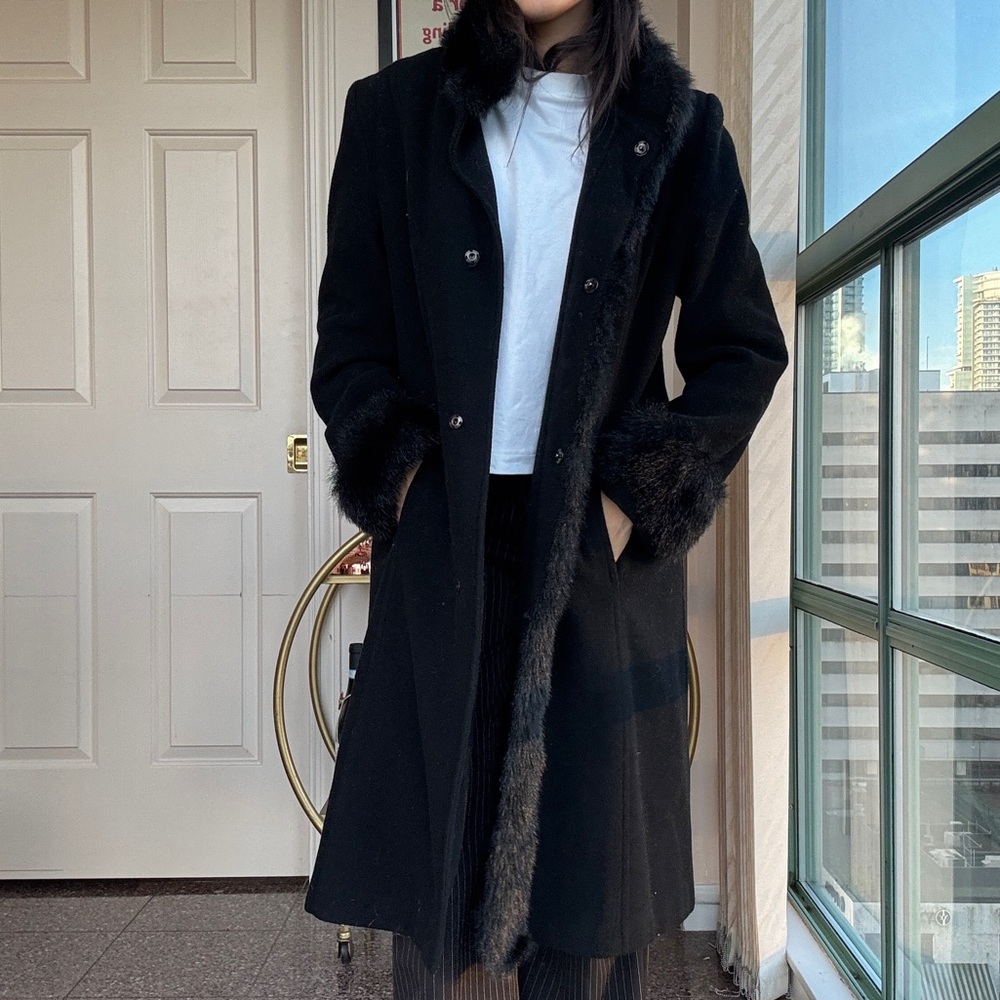 Elegant Black Wool Trench Coat